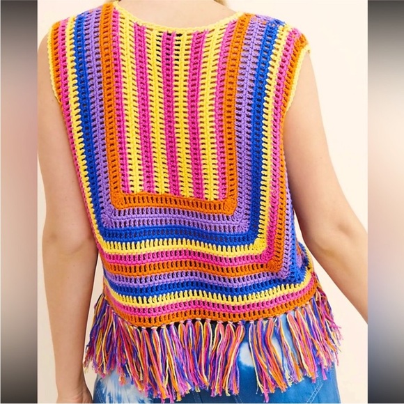 Free People Happy Sheep Happy days colorful crocheted fringe tank size small - Picture 2 of 10